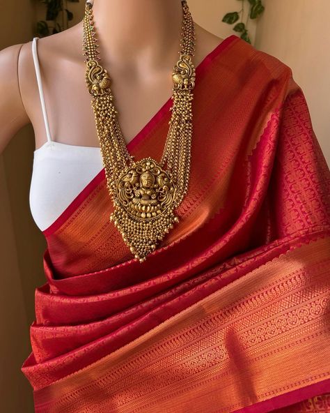 Www.Thejacouture.in > silk sarees > Red Art silk saree. . Red Art silk saree with gold zari design all over saree and border. Comes with Red shade blouse piece. Saree height: 48 inches. Saree length: 5.5 meters. Blouse: 80cm . Priced: 1900/- INR Normal wash. . Jewellery: @adornachennai . #love #sareelove #india #sareeinspiration #fashion #indianwear #traditional #sareeday #indianwedding #sareestyle #instagood #sareecollection #sareelovers #sareedraping #sareeblousedesigns #sareeno... Red Silk Saree Look, Red Silk Saree Kanchipuram, Silk Saree Jewellery, Red Kanchipuram Saree, Silk Saree Red, Red Silk Saree, Saree Red, Saree Kanchipuram, Indian Wedding Gowns