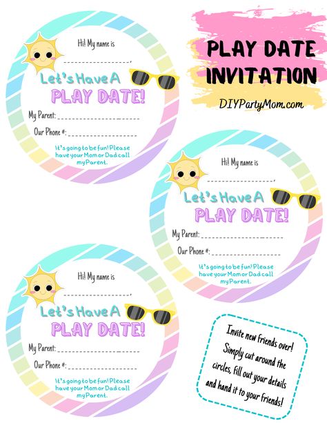 Play Date Invitation, Playdate Invitation, Playdate Cards, Corkboard Ideas, Corkboard Ideas Decor, Date Invitation, Play Date, Cards For Kids, Name Ideas