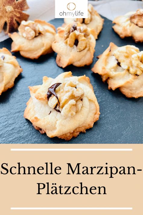 Diese Plätzchen mit Marzipan sind super schnell selbst gemacht. Just Cakes, Cookie Cake, Marzipan, Christmas Cookies, Oh My, My Life, Dessert, Snacks, Baking