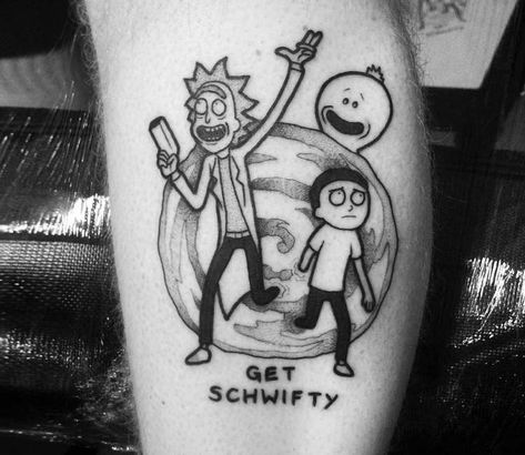 Rick and Morty tattoo by Matt Pettis | Post 22473 Fin E Jake, Rick E Morty, Rick And Morty Tattoo, Christian Sleeve Tattoo, Tattoos Simple, Movie Tattoos, Cartoon Character Tattoos, Back Of Shoulder Tattoo, Rick Y Morty