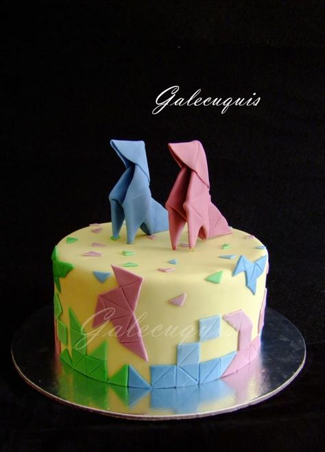 Origami Cake Ideas, Origami Theme Party, Origami Birthday Party, Birthday Cake Origami, Origami Cake Designs, Origami Cake Decoration, Cake Origami, Cake Paper Craft, Origami Party