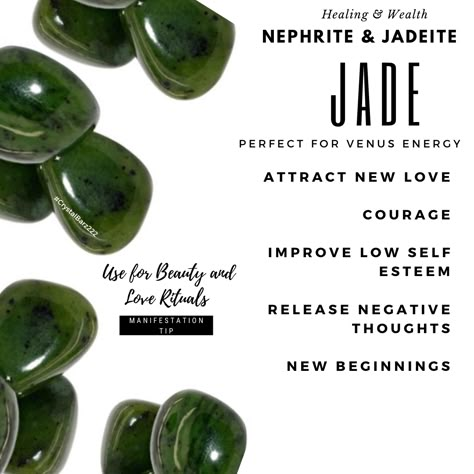 Jade meaning - jade healing properties Jade Healing Properties, Jade Properties, Jade Meaning, Crystal Healing Chart, Magic Stones, Jade Crystal, Crystals Healing Properties, Spiritual Crystals, Crystals Healing