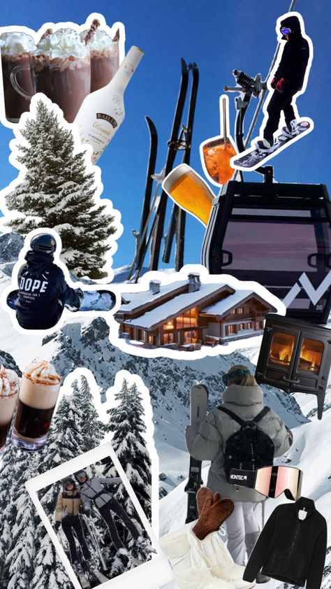 A collage of the vibe that skiing gives me #ski #apresski #snowboarding #aperol #baileys #skiaesthetic Ski Asethic, Ski Collage, Ski Poses, Colorado Wallpaper, Vintage Skiing Aesthetic, Snowboarding Wallpaper, Snowboard Aesthetic, Christmas Skiing, Ski Vibes