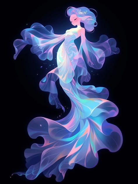 Mermaid Characters Design, Mermaid Reference Pose Swimming, Bioluminescence Mermaid, Mermaid Design Character, Draw Mermaid Easy, Jiaoren Mermaid, Mermaid Hair Drawing, Mermaid Character Art, Jellyfish Person