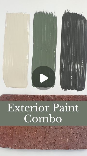 Loralee AhMu on Instagram: "Here’s your go-to for a traditional exterior paint scheme:  1️⃣ SW Natural Linen is a warm, inviting neutral that works wonders as a main exterior color. It’s the perfect blend of beige and cream, giving your home a soft, welcoming appearance.  This versatile shade complements almost any architectural style, from traditional to contemporary, and pairs beautifully with darker accents for a balanced and sophisticated look.  2️⃣ SW Pewter Green is a rich earthy green color.  It’s perfect for shutters, doors, or trim.  It’s a fantastic way to introduce a bit of color while keeping the overall vibe calm and cohesive.  3️⃣ SW Iron Ore is the ultimate statement-maker. This deep, moody charcoal is ideal for accents like window frames, doors, or even as a bold trim. Iron Red Brick With Green Trim, Green Exterior With Brick, Green Painted Brick, Green House Black Trim, Olive Green Exterior House Colors, Sw Pewter Green, Sw Natural Linen, Cream House Exterior, Brick House Exterior Colors Schemes