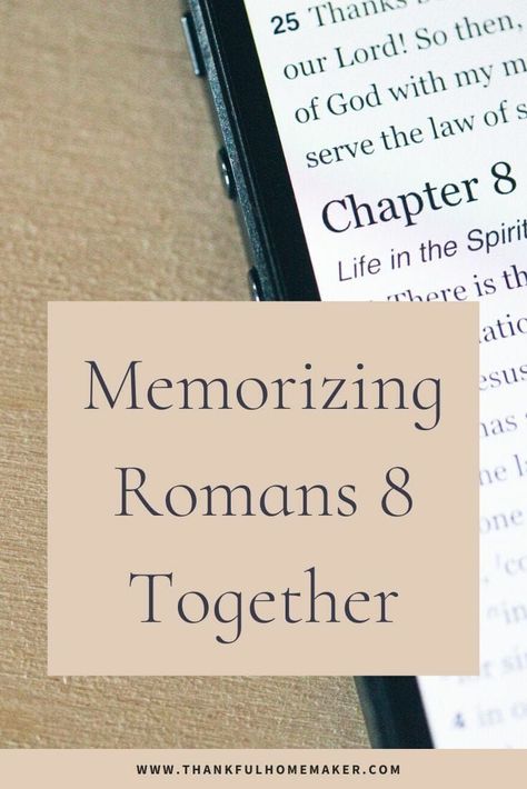 Has memorizing a longer passage on scripture been on your list of things to do? I'd love you to join us in memorizing Romans 8 as a group. Join us in putting this chapter in our hearts to always remember the truths that rest in it. #bibles #biblememorization #biblestudy #Romans #faith #faithresources #bibleresources #thankfulhomemaker Romans Bible Study, Biblical Motherhood, Romans Bible, Christian Homemaking, Bible Commentary, Bible Resources, Bible Study Help, Women Inspiration, Biblical Womanhood