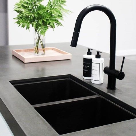 Concrete bench 🖤 by our friends @concrete2style_ featuring our Dish Wash and Hand Wash #sink #kitchen #kitchendesign #design #concrete… Matte Black Kitchen Sink, Kitchen Sink Remodel, Wash Sink, Kitchen Sink Window, Matte Black Kitchen, 1st House, Black Kitchen Sink, Concrete Bench, Black Sink