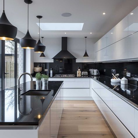 13+ Bold Black Worktop Kitchen Ideas for a Dramatic Effect • 333+ Art Images Modern Kitchen Design With Black Countertop, White Gloss Kitchen Black Worktop, Cashmere Kitchen Black Worktop, Black Work Tops Kitchen, Black Worktop Kitchen Ideas, Black Worktop Kitchen, Luxury Black Kitchen, Kitchen Countertops Ideas, All Black Kitchen