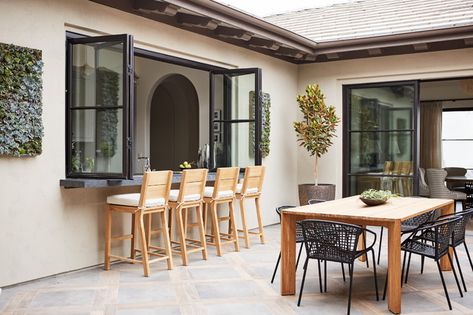 Pickford Residence - Contemporary - Deck - Los Angeles - by AAHA Studio | Houzz Spanish Transitional, Pass Through Kitchen, Kitchen Window Bar, Modern Spanish Revival, Pass Through Window, Mediterranean Patio, Spanish Revival Home, Window Bars, Balkon Decor