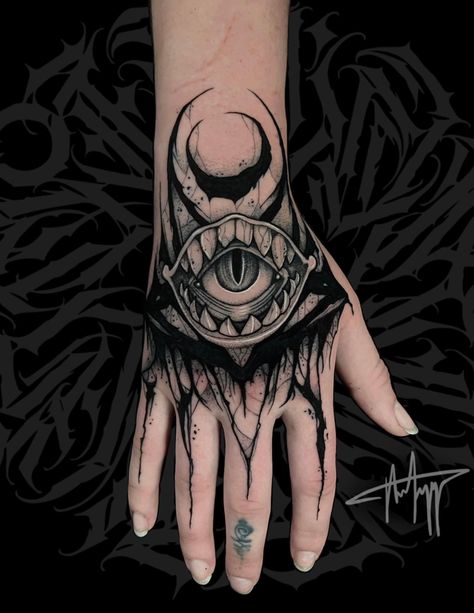 blackwork hand tattoo, goth creepy eye mouth alt tattoos, iowa tattoo artist Creepy Mouth Tattoo, Creepy Finger Tattoos, Creepy Hand Tattoos, Mouth Hand Tattoo, Blackwork Hand Tattoo, Goth Hand Tattoos, Gothic Hand Tattoo, Iowa Tattoo, Mouth Tattoo