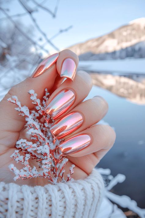 45+ Chrome Nails That Will Make Your Mani Pop Red Chrome Nails, Champagne Nails, Adorable Nails, Gold Chrome Nails, Pink Chrome Nails, Nail Glam, Christmas Nail Ideas, Chrome Nails Designs, Winter Nail Ideas