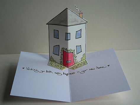 new home - pop up card | Pop-up card of a sweet little house… | Flickr Arte Pop Up, New Home Greetings, Origami Templates, Tarjetas Pop Up, Paper Engineering, Pop Up Art, Paper Pop, New Home Cards, Paper House