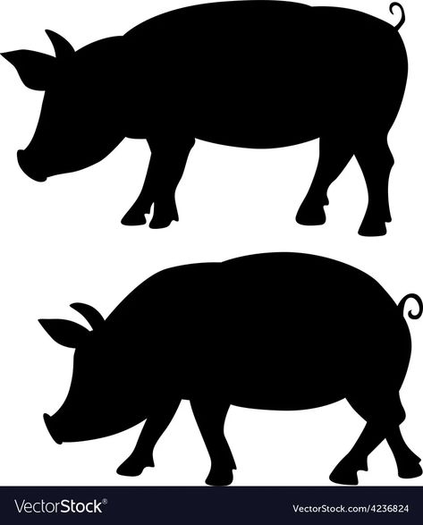 Pig silhouette - black vector image Pig Silhouette, Farm Logo Design, Cow Vector, Pig Illustration, Black Royalty, Fruit Cartoon, Farm Logo, Vector Trees, Horse Silhouette