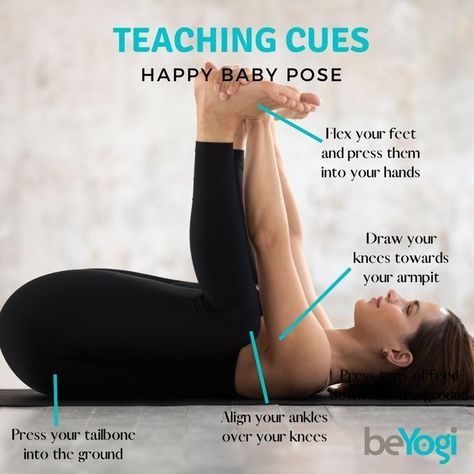 Yoga Poses Happy Baby, Yoga Teaching Cues, Happy Baby Yoga, Baby Yoga Poses, Yoga Alignment, Hata Yoga, Yoga Teacher Resources, Yoga Education, Yin Yoga Poses