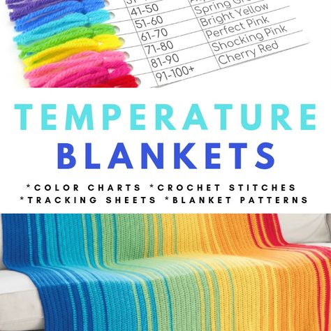 Temperature Blankets.  Crochet A Colorful and Unique Weather Blanket this year! Free Patterns and Resources. Temperature Crochet Blanket, Tempature Blanket, Crochet Crowd Patterns, Temperature Crochet, Temperature Blanket Ideas, Temperature Afghan, Temperature Blanket Crochet, Weather Blanket, Temp Blanket