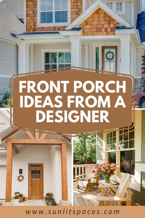 Front porch ideas are everywhere! But what looks good? Here are some front porch decor ideas from a Designer that are sure to add curb appeal to your home! Your front porch decor can change the whole look of your house. Learn what looks will suit your style the best! Small Front Porch Construction Ideas, Traditional Front Porch Ideas, Ranch Style Front Porch Ideas, Add Front Porch To House Ranch Style, Ranch Style Front Porch, Front Porch Overhang Ideas, Front Porch Sitting Ideas, Front Deck Ideas Entrance Porch Designs, Front Porch Ceiling Ideas