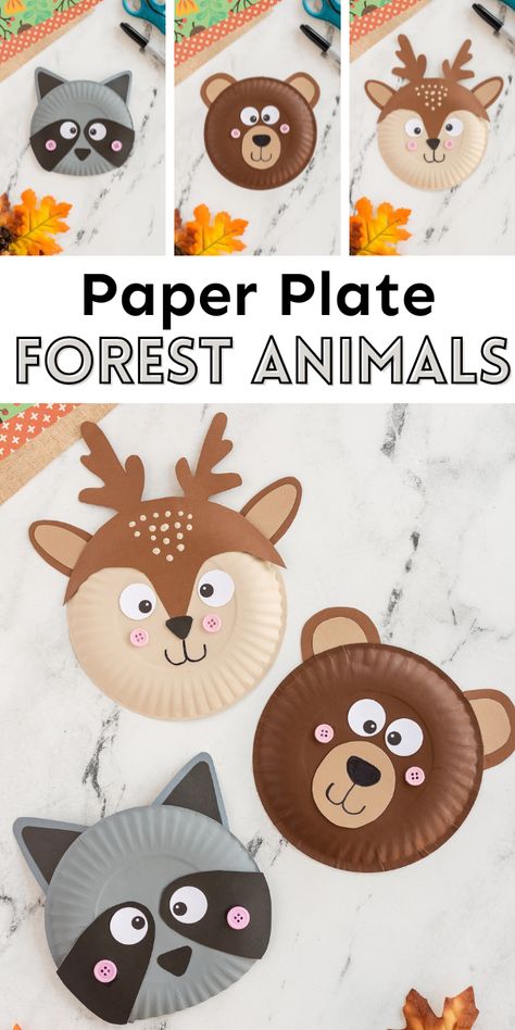 Raccoon Art Preschool, Paper Plate Raccoon Craft, Forest Paper Craft, Paper Plate Squirrel, Preschool Deer Crafts, Preschool Raccoon Craft, Raccoon Preschool Craft, Forest Themed Crafts, Deer Preschool Craft