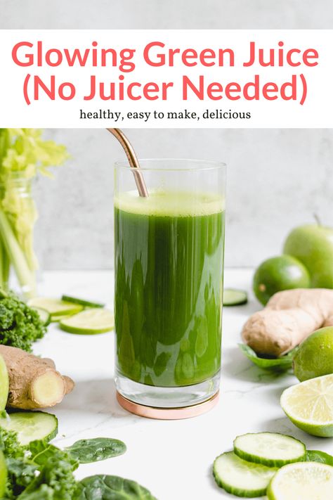 This healthy green juice packed with nutrients is easy to make and doesn't require a juicer! Make it right in the blender for an easy homemade green juice anyone can make. Healthy Green Juice, Slender Kitchen, Green Juice Recipes, Sweet Potato Breakfast, Delicious Drink Recipes, Fruit Salads, The Smoothie Diet, Smoothie Diet Plans, Quick Healthy Meals