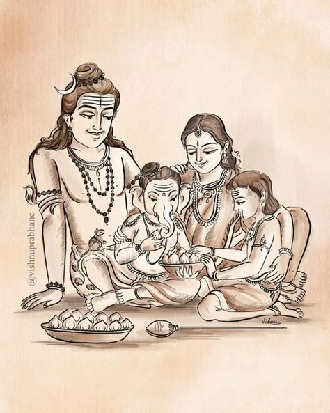 Ganesha Drawing, Boho Art Drawings, Shiva Parvati Images, Lord Shiva Family, Lord Ganesha Paintings, Lord Shiva Hd Images, Vedic Art, Goddess Artwork, Ganesha Painting