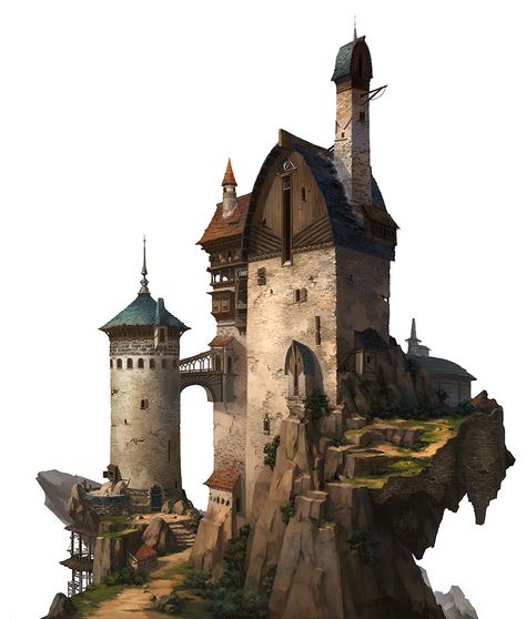 20180607, Vorber R on ArtStation at https://www.artstation.com/artwork/mB3B8 Mage Tower, Affordable Landscaping, Décor Steampunk, Old Castle, Medieval Houses, Building Concept, Fantasy House, Fantasy City, Fantasy Castle