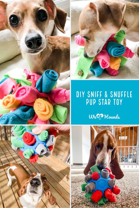 Your dog will love the challenge to the very last bite with this DIY Sniff & Snuffle Pup Star interactive dog toy! Interested in making your own? Check out the step-by-step instructions https://wehearthounds.com/snuffle-star Don’t have time to make your own? Here’s one we like: https://amzn.to/3qmNCL7 #wehearthounds #snuffletoy #snufflemat #dogmom Puppy Puzzles Diy, Dog Stimulation Diy Ideas, Dog Interactive Toys Diy, Diy Interactive Dog Toys, Puppy Snuffle Mat Diy, Diy Dog Puzzles, Dog Puzzles Diy, Snuffle Dog Toy, Diy Dog Sniff Toy