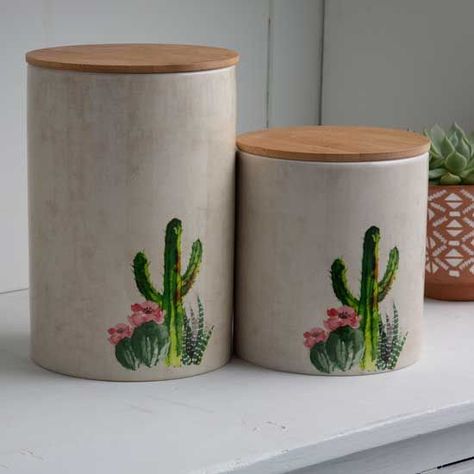 Western Inspired Kitchen Southwestern Kitchen, Cactus Kitchen, Western Kitchen Decor, Succulent Images, Succulent Design, Ceramic Canisters, Western Kitchen, Bohemian Kitchen, Cactus Decor