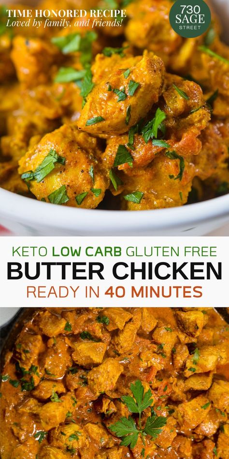 This Butter Chicken recipe is beyond delicious, insanely easy, and perfect for Keto & Low Carb diets. When you combine butter, chicken, and super spices like Gram Masala, Tumeric, and Cumin, you end up with this fantastic dish. Check this recipe out!  #lowcarbrecipes #easyrecipe #recipes #keto #lowcarb #butterchicken #glutenfree #dinner #lowcarbdinner #familydinner #homemade #healthy Gram Masala, Easy Butter Chicken Recipe, Easy Butter Chicken, Butter Chicken Recipe Easy, Diet Lunch, Turmeric Recipes, Boiled Egg Diet Plan, Easy Butter, Butter Chicken Recipe