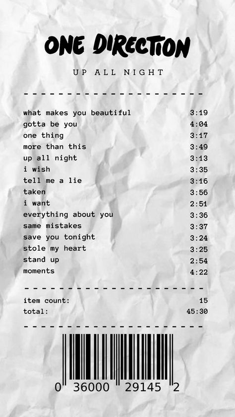 One Direction Receipt, Receipt Music Posters, Music Receipt Aesthetic, Music Reciepts, Receipt Music, Song Receipts, Receipt Aesthetic, Music Receipts, Music Receipt