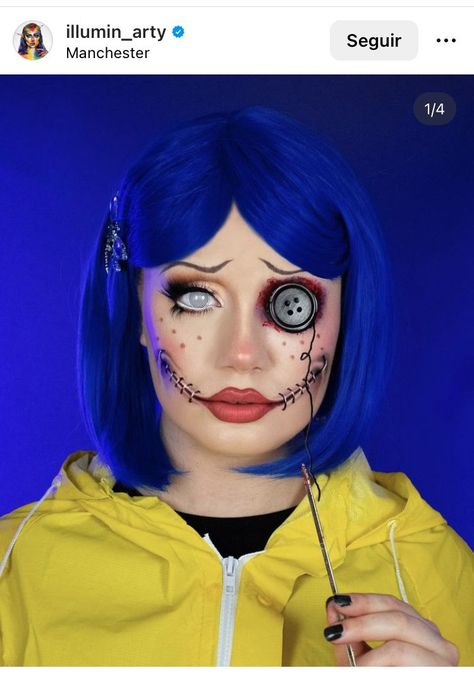 Movie Character Makeup, Halloween Coraline, Coraline Halloween Costume, Coraline Makeup, Disney Eye Makeup, Epic Ink Liner, Bottom Lashes, Creepy Halloween Makeup, Movie Makeup