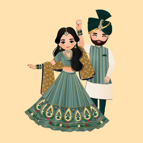 Hindu Wedding Couple Cartoon, Groom Cartoon, Bride And Groom Cartoon, Wedding Couple Cartoon, Dress Cartoon, Invitation Video, Traditional Indian Dress, Wedding Invitation Video, Flower Iphone Wallpaper