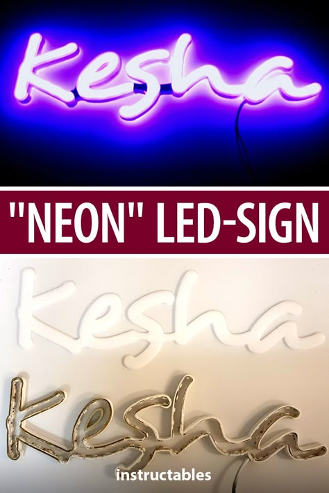 Diy Acrylic Light Sign, Diy Faux Neon Sign, Homemade Neon Sign, How To Make Led Neon Sign, Diy Led Sign How To Make, Diy Led Name Sign, Diy Led Light Sign, Diy Neon Name Sign, Laser Ideas Acrylic