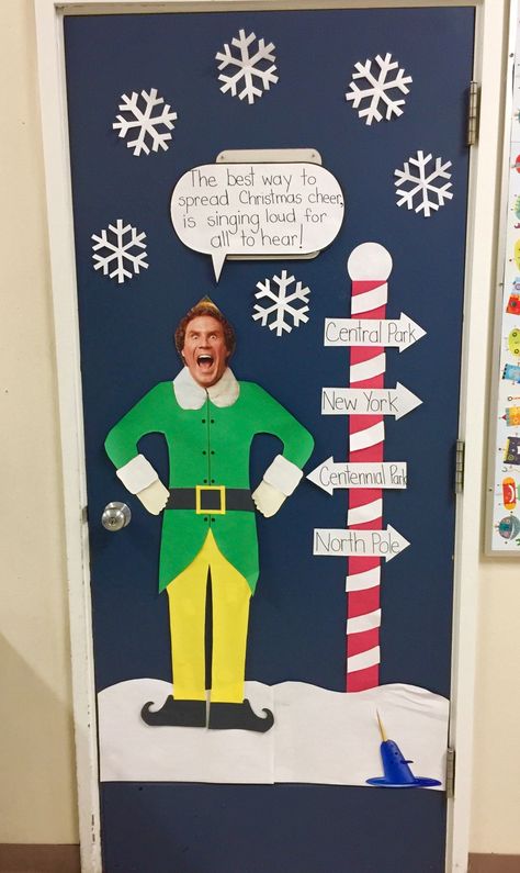 Christmas door 🚪 Therapy Christmas Door Decorations, Christmas Door Decorating Contest Movie Theme, Elf Movie Door Decorating Contest, Elf Christmas Door Decorating Contest, Elf Themed Door Decorations, Christmas Classroom Door Funny, Door Decorating Christmas Office, Elf Movie Door Decorations Classroom, Christmas Movie Classroom Door