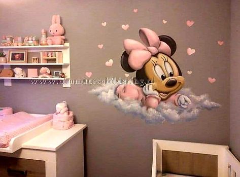 Minnie Mouse Nursery Ideas, Minnie Mouse Baby Room, Minnie Mouse Bedroom Decor, Disney Baby Rooms, Minnie Mouse Nursery, Disney Baby Nurseries, Minnie Mouse Bedroom, Kids Room Wall Murals, Girly Nursery