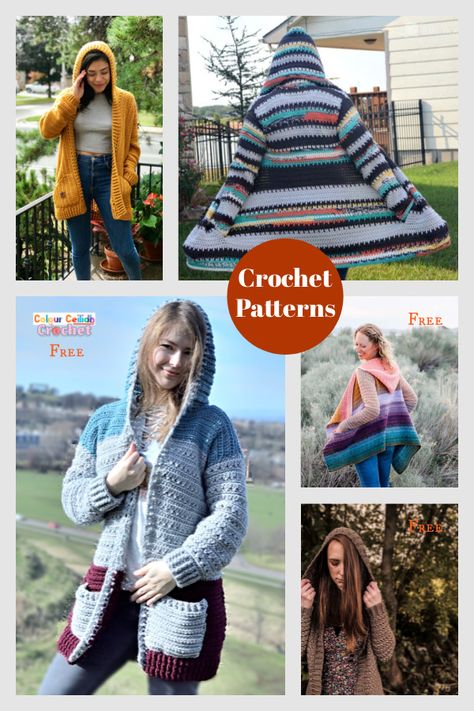 Hooded Cloak Pattern, Hooded Sweater Pattern, Crochet Vest Patterns, Hooded Cardigan Pattern, Crochet Sweater Coat, Aesthetic Crochet Patterns, Vest Patterns, Crochet Patterns Ideas, Crochet Granny Squares