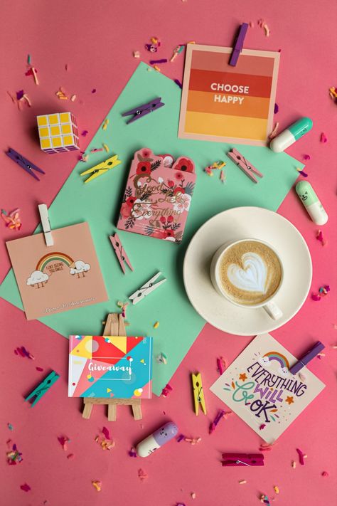 Graphic Design Flatlay, Product Flatlay Photography, Colorful Flatlay, Craft Product Photography, Layflat Photography, Spring Flatlay, August Moodboard, Rage Art, Food Photography Composition