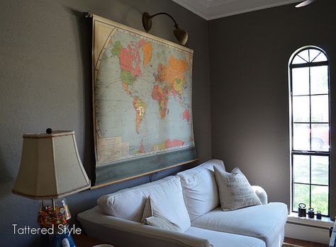 Mapquest Hide Tv, Travel Room, World Map Wall Decor, Wanderlust Decor, 1st Apartment, House Vintage, Globe Decor, Map Wall Decor, World Map Wall Art