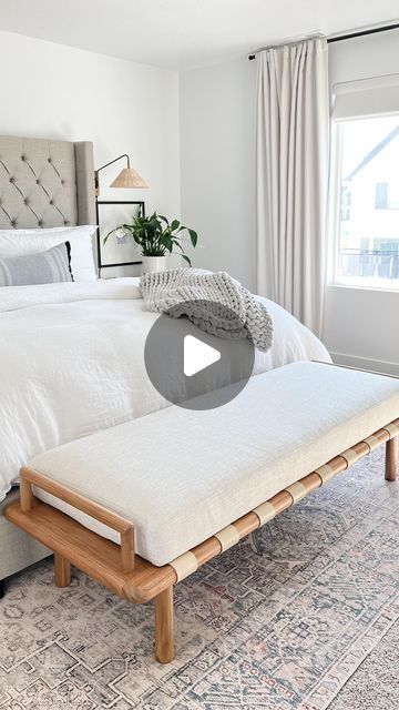 Alex Fontaine | Design•Styling•Decor on Instagram: "Dream bench coming through! 🥰 @safavieh made this bench using high quality materials that will stand the test of time. I love the white oak and leather detail. My favorite part is the size! Perfect for the end of your bed! 
———————————————————————————————————
#gifted" End Of Bed Bench King, End Of Bed Bench, Bed Bench, Primary Bedroom, Bedroom Bench, Leather Detail, House Projects, Garden Bench, The Test