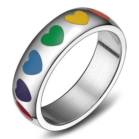 SHARE & Get it FREE | Join RoseGal: Get YOUR $50… Stainless Steel Wedding Bands, Heart Engagement, Heart Promise Rings, Rainbow Wedding, Rainbow Rings, Heart Engagement Rings, Band Jewelry, Heart Wedding, Rings Jewelry