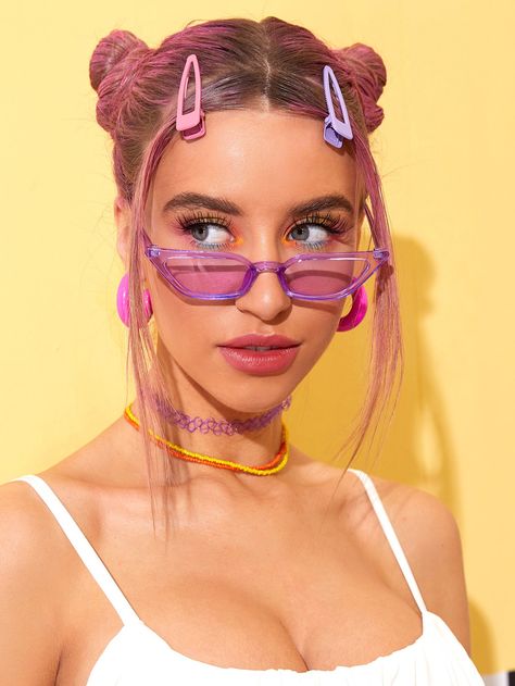 Fun Vacations, Festival Hairstyles, Y2k Photoshoot, Studio Shoots, Latest Sunglasses, Purple Cat, Festival Hair, Cat Eye Frames, Trendy Fashion Women