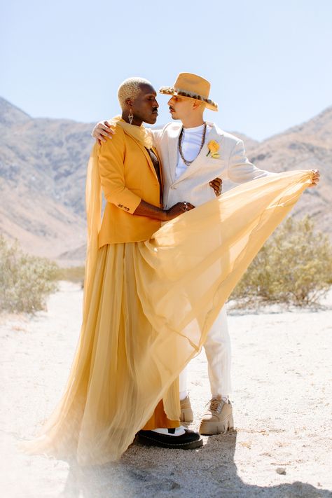 Non Binary Wedding, Elegant Elopement, Elopement Photoshoot, Tuxedo Colors, Joshua Tree Elopement, Queer Weddings, Traditional Weddings, Rock N Roll Bride, Fashion Goals