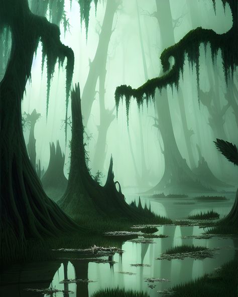 Swamp Creature, Nature Elements, Dark Castle, Japanese Animated Movies, Forest Illustration, Fantasy Forest, Misty Forest, Mystical Art, Fantasy Art Landscapes