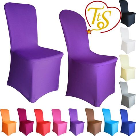 TtS Chair Covers Spandex Lycra Cover Wedding Banquet Anniversary Party Decoration Flat Front #09 Purple: Amazon.co.uk: Kitchen & Home Engagement Party List, Chair Sash Ideas, Diy Chair Sashes, Sash Ideas, Cocktail Table Decor, Chair Covers Party, Wedding Chair Sashes, Party Flats, Blue Wedding Decorations