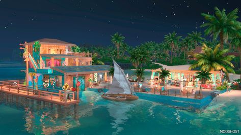 Download Port Sulani Beach Club No CC for Sims 4 at ModsHost NOW! Sul, sul cool bananas! Today we’re bringing a pub to Sulani. It has: A market Fresh fish Karaoke A kitchen (in case you’d rather have a restaurant) And a bar on the top floor There’s also a couple of beds… because you never know ^^ Enjoy! #sims #videogames #gaming #house #mods #sims4cc Cc For Sims 4, Gaming House, Sims 4 Restaurant, Ski Set, Gta 5 Mods, Casas The Sims 4, Mercedes Benz Cls, The Sims 4 Download, Best Mods