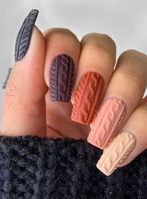 22. Cable Knit Fall vibe Match your cable knit nails to your chunky sweaters all season long. The coziest nail art trend for autumn and... Nails Girly, Fall Nail Art Designs, Sweater Nails, Fall Acrylic Nails, Makijaż Smokey Eye, Almond Acrylic Nails, Winter Nail Designs, Fall Nail Art, Xmas Nails