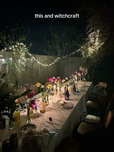 me 🤝 a secluded home on 10 acres | our 10 acres | TikTok Dinner Party Outside Aesthetic, Cute Backyard Birthday Party, Outside Birthday Dinner Ideas, Fairy Light Dinner Party, Small Birthday Dinner Party, Hosting Aesthetic Party, Spring Dinner Party Aesthetic, Outdoor Dinner Party Decor, Outdoor Garden Dinner Party