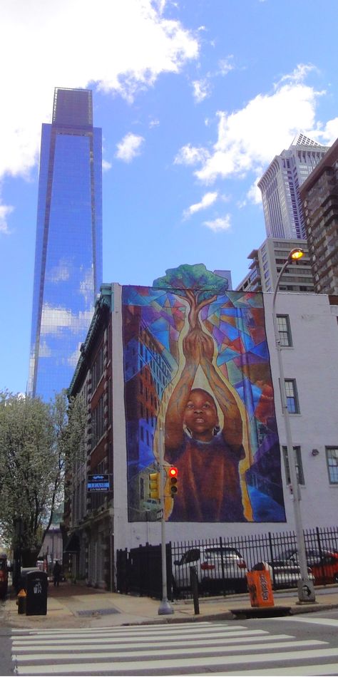 Philadelphia Mural- this is right by the college I went to. I miss Philly! Meaningful Murals, Philly Murals, Philadelphia Murals, Philly Poster, Philadelphia Street, Pennsylvania Philadelphia, City Of Philadelphia, Murals Graffiti, 3d Street Art