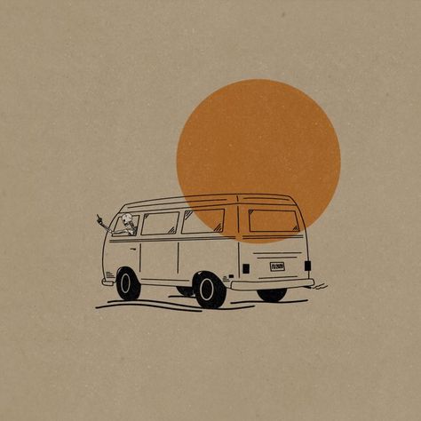 Retro Van Illustration, Van Life Painting, Hippy Van Tattoo, Van Life Illustration, Campervan Drawing, Van Life Tattoo, Van Life Drawing, Campervan Tattoo, Van Doodle