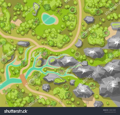 Vector illustration. Landscape. (Top view)\nMountains, river, trees. (View from above) #Ad , #Affiliate, #Landscape#Top#Vector#illustration Landscape Top View, Trees Top View, Forest Map, Illustration Landscape, Forest Drawing, View From Above, Board Game Design, Landscape Illustration, Drawing Practice