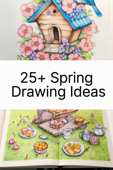 This spring, why not channel that burst of seasonal inspiration into some fabulous sketches? So, grab your sketchbook, your favorite pencils or pastels, and join me as we journey through 25 spring drawing ideas. Drawing Spring, Spring Drawings Ideas Art Pencil, Spring Season Drawing Ideas, Spring Pencil Drawings, How To Draw Spring Season, Spring Season Drawing, April Drawing Prompts, Flower Templates Printable Free, Spring Drawing