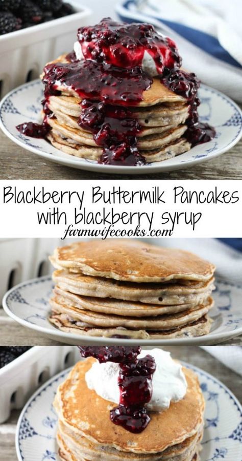 Blackberry Breakfast, New Breakfast Ideas, Blackberry Pancakes, Fruit Syrup, Belgium Waffles, Blackberry Syrup, Pancake Recipe Buttermilk, Recipe Breakfast, Easy Homemade Recipes